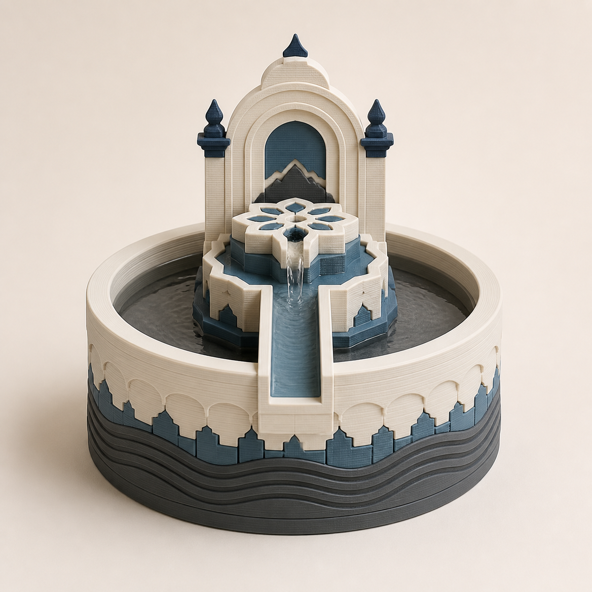 Zimmerbrunnen Barockrosette – Salzburg aus PETG auf hellem Studiohintergrund