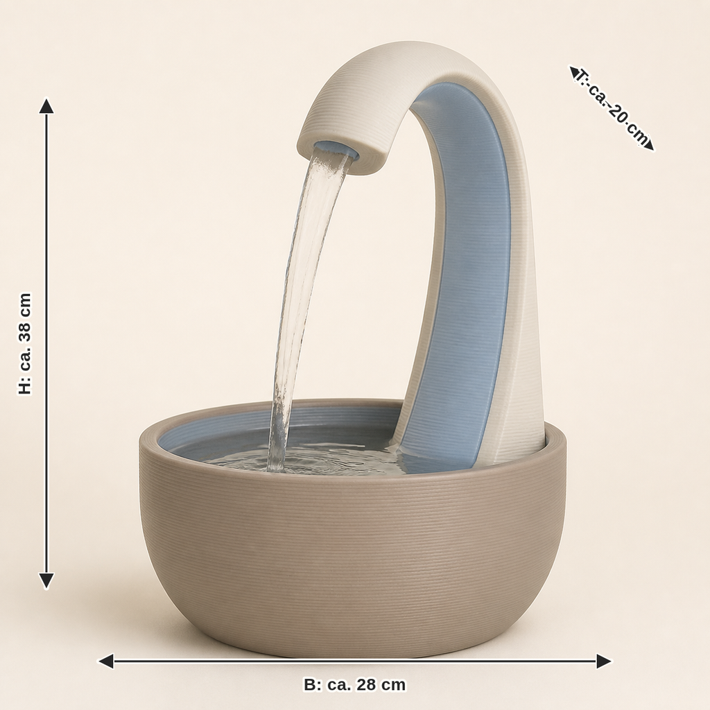 Dimensional image for indoor fountains sheet source – serene: width approx. 28 cm, depth approx. 20 cm, height approx. 38 cm
