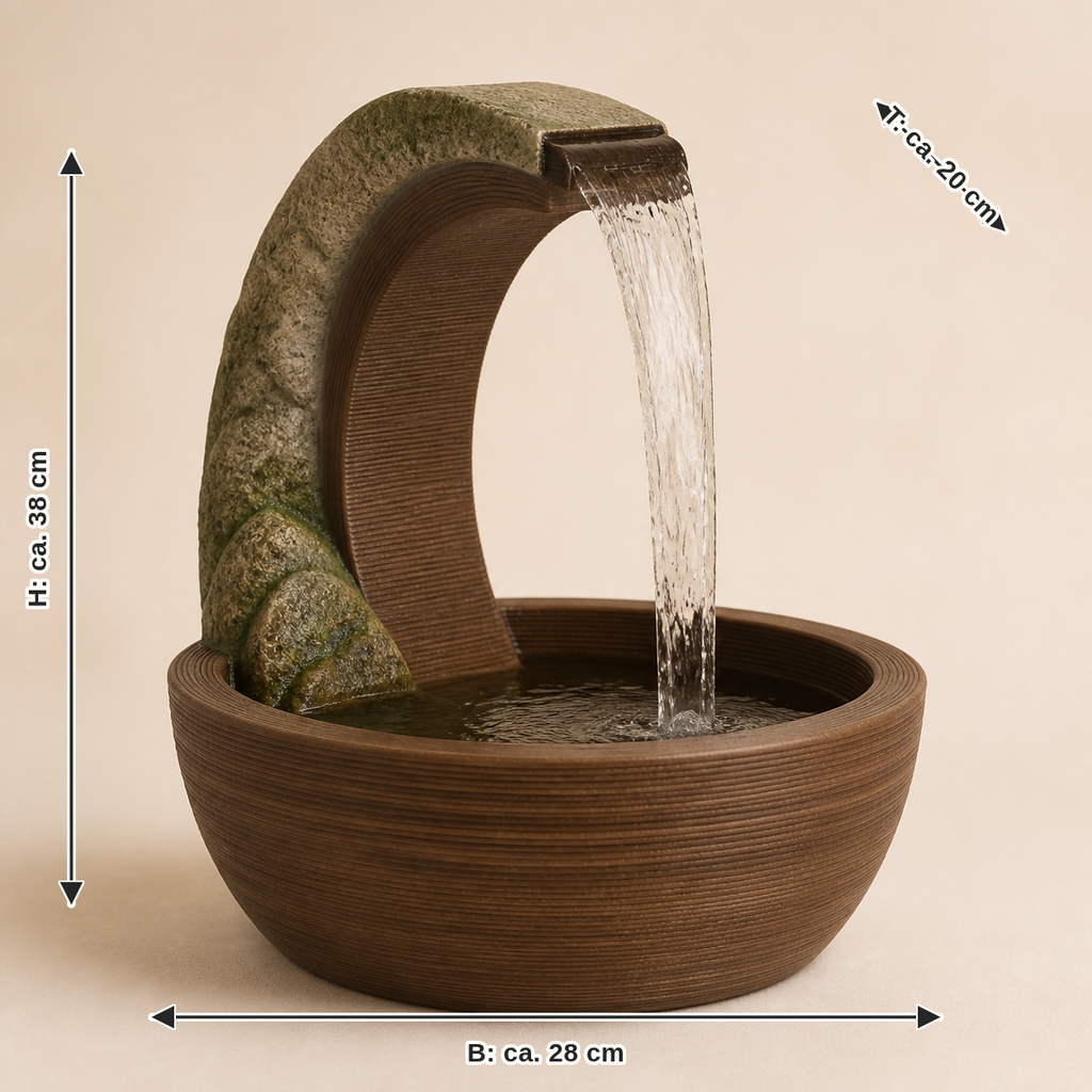 Dimensional image for indoor fountains sheet source – rustic: width approx. 28 cm, depth approx. 20 cm, height approx. 38 cm