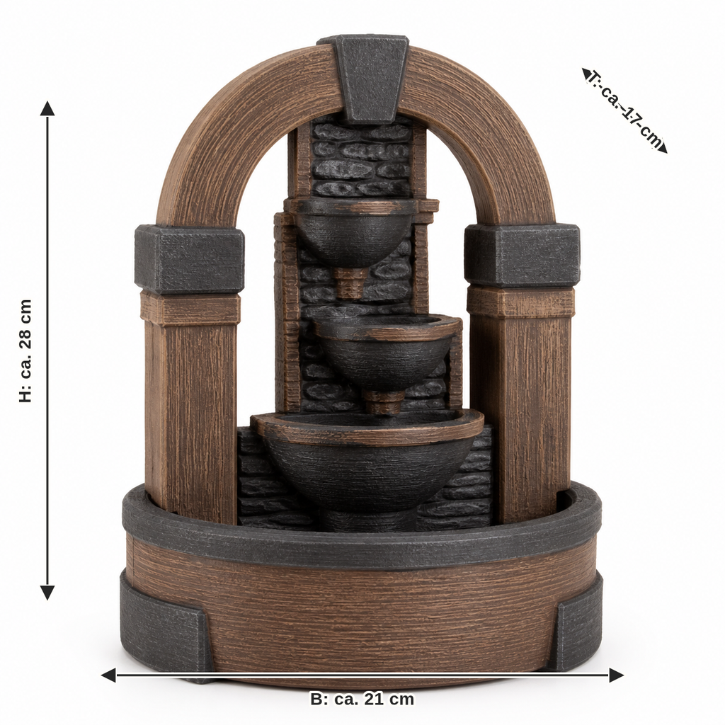 Dimensional image for indoor fountains hut arch: width approx. 21 cm, depth approx. 17 cm, height approx. 28 cm