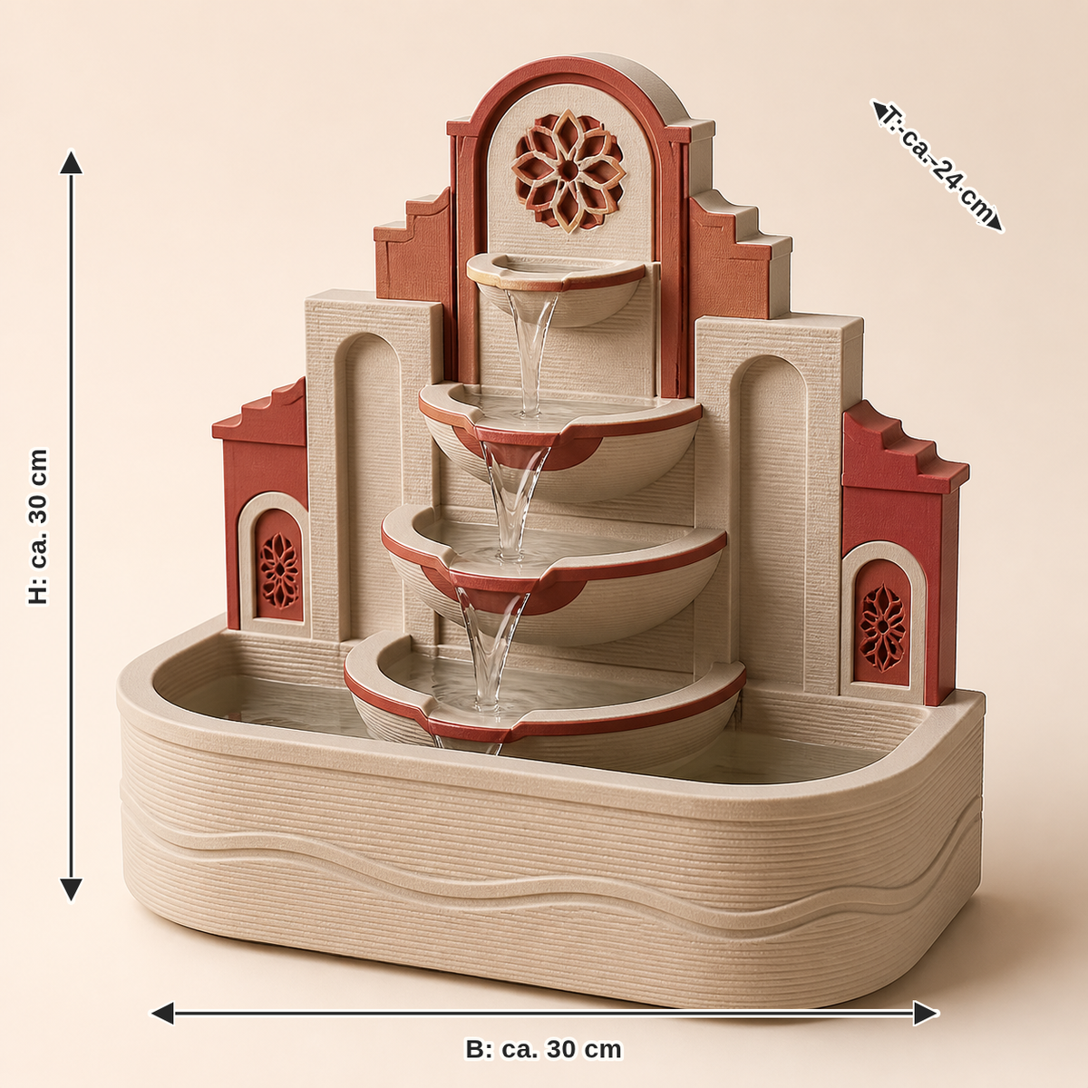 Dimensional image for indoor fountains Mirabellterrassen – Salzburg: width approx. 30 cm, depth approx. 24 cm, height approx. 30 cm