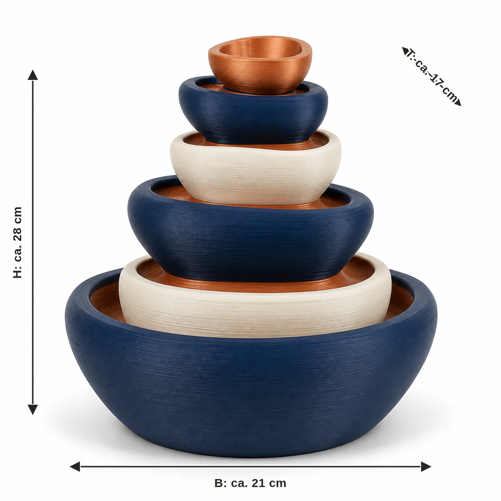 Dimensional image for indoor fountains night bowls: width approx. 21 cm, depth approx. 17 cm, height approx. 28 cm