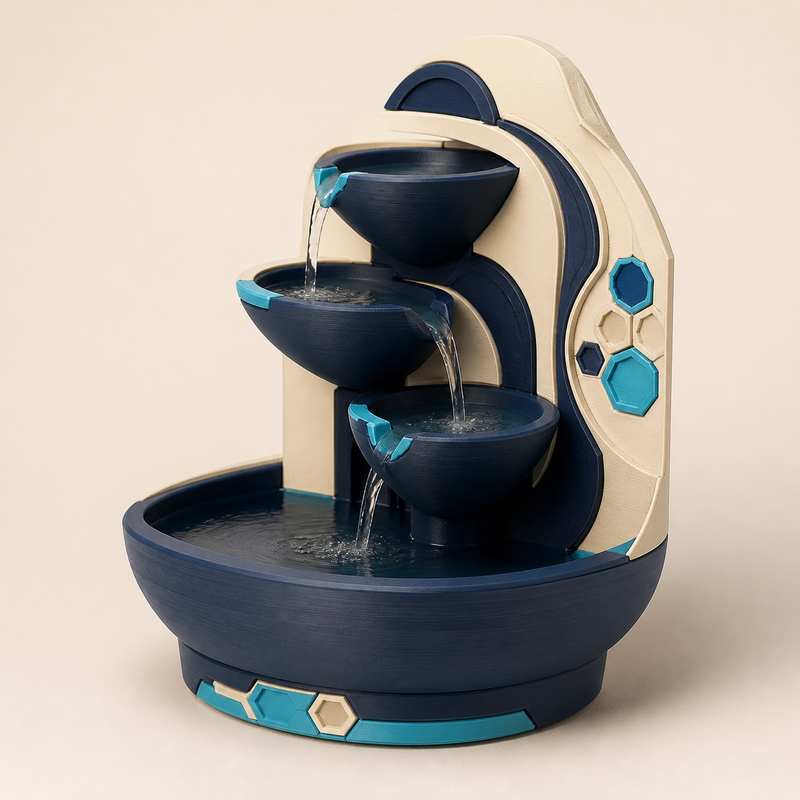 Indoor fountains step cascade – Futuristic from PETG on bright studio background