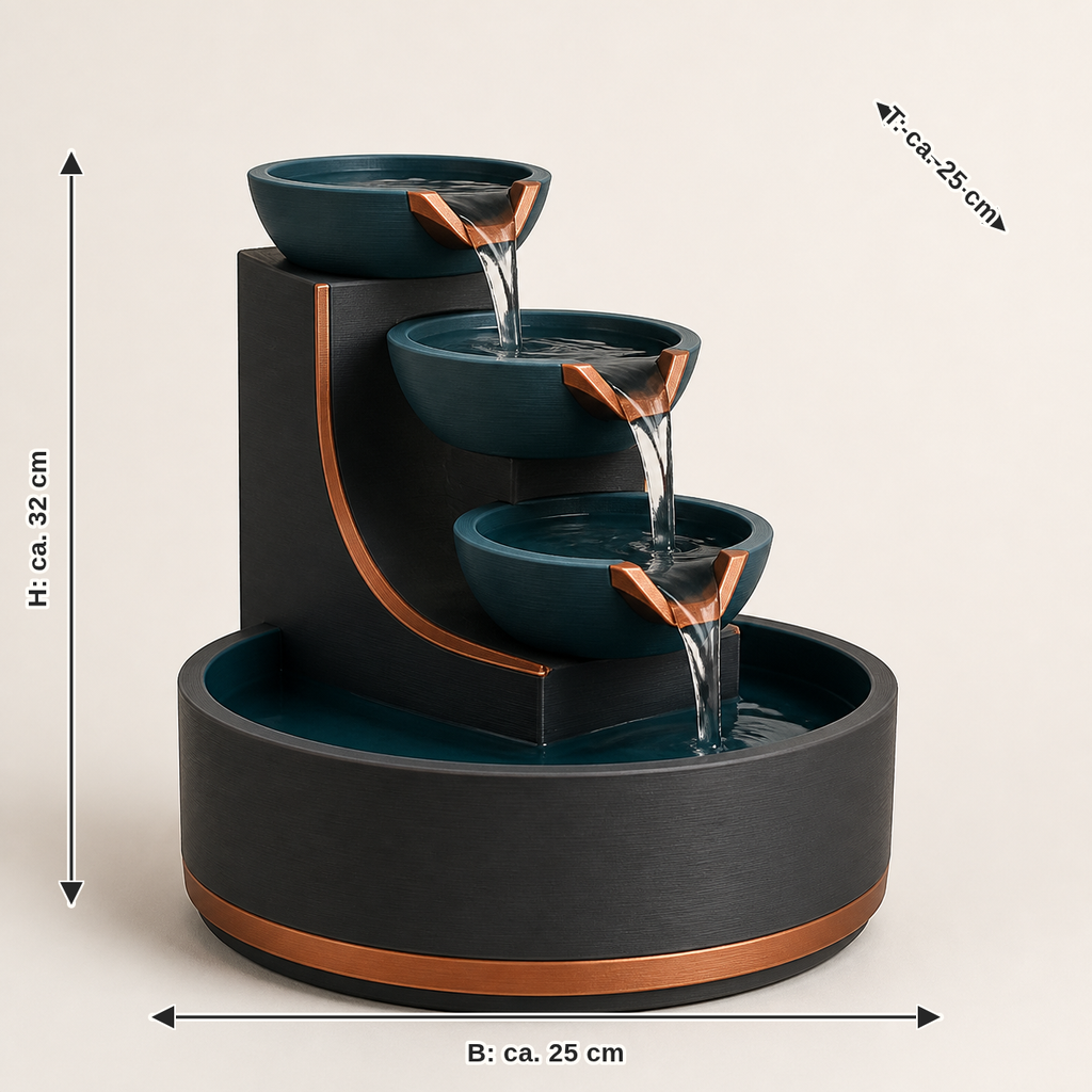 Measurement for indoor fountains step cascade – Modern: width approx. 25 cm, depth approx. 25 cm, height approx. 32 cm