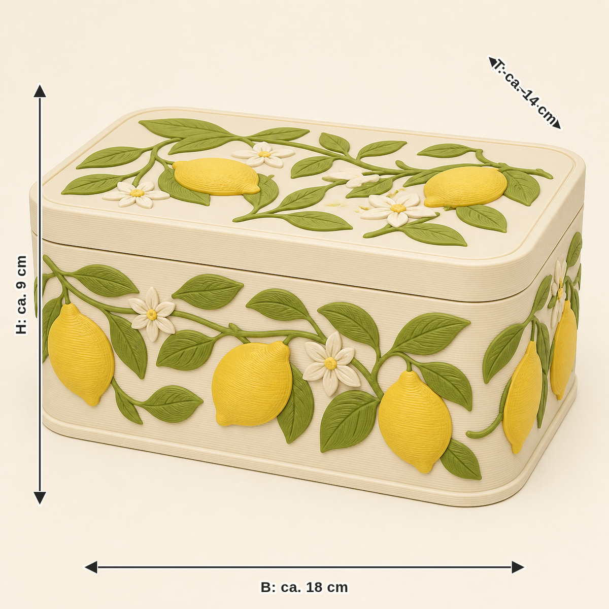 Measurement for lemon storage box Lemon strap: width approx. 18 cm, depth approx. 14 cm, height approx. 9 cm