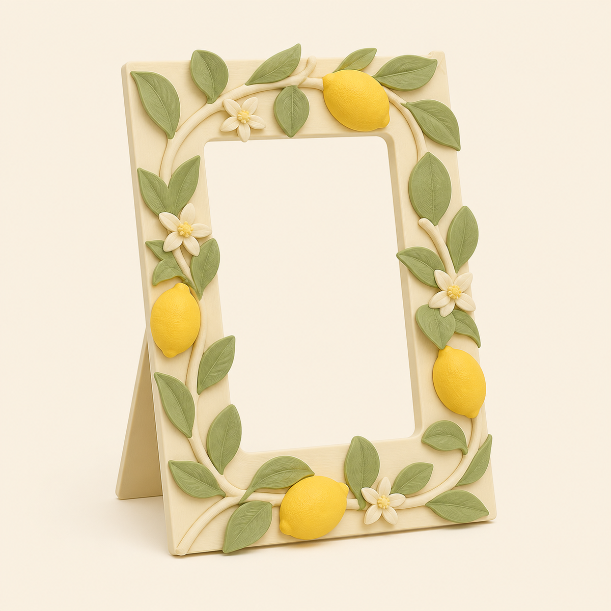 Lemon photo frame Summer grove in 3D printed PETG in cream, Sun yellow, sage green