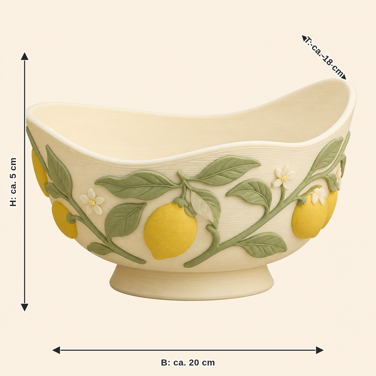 Dimensional image for Lemon-decorative bowl Yellow garden: width approx. 20 cm, depth approx. 18 cm, height approx. 5 cm