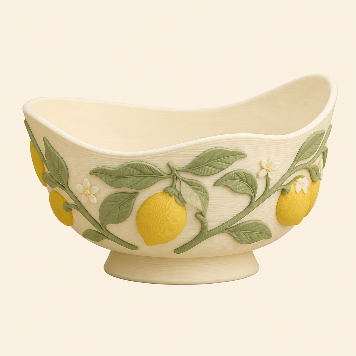 Lemon Decorative Bowl Yellow Garden from 3D Printed PETG in cream, Sun Yellow, sage green