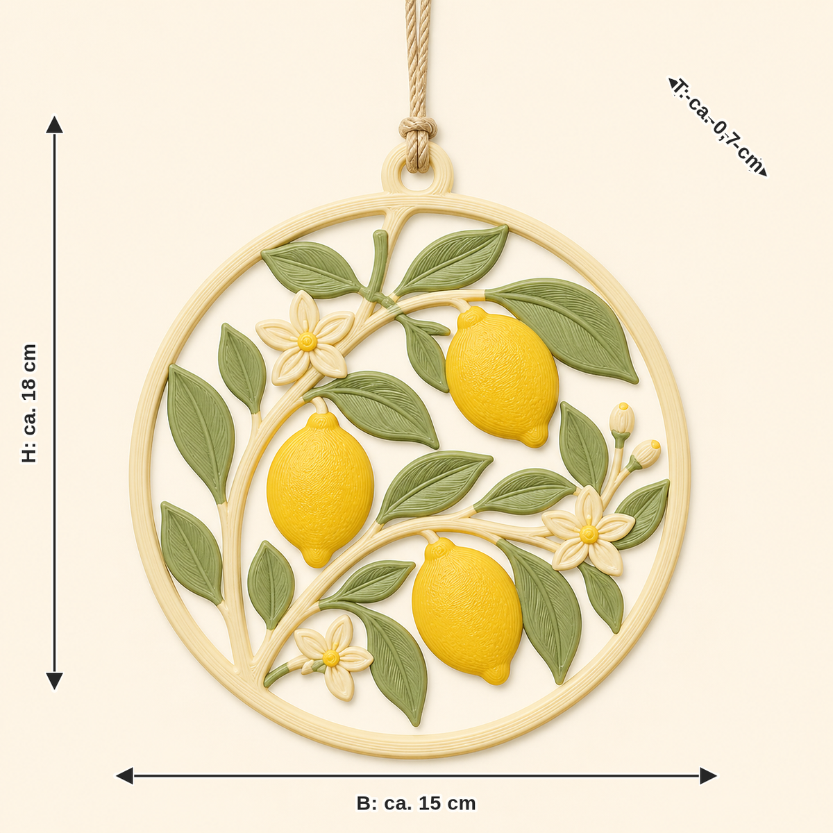 Dimensional image for lemon window ornament Lemon grove: width about 15 cm, depth about 0.7 cm, height about 18 cm