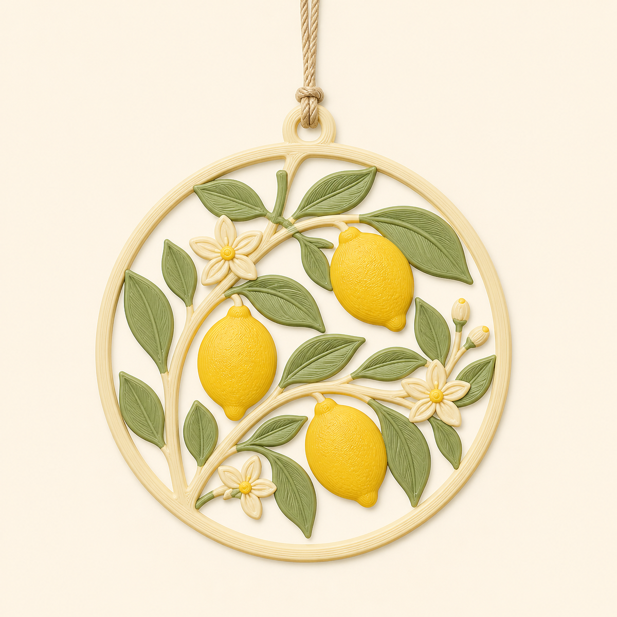 Lemon window ornament Lemon grove in 3D printed PETG in cream, Sun yellow, sage green