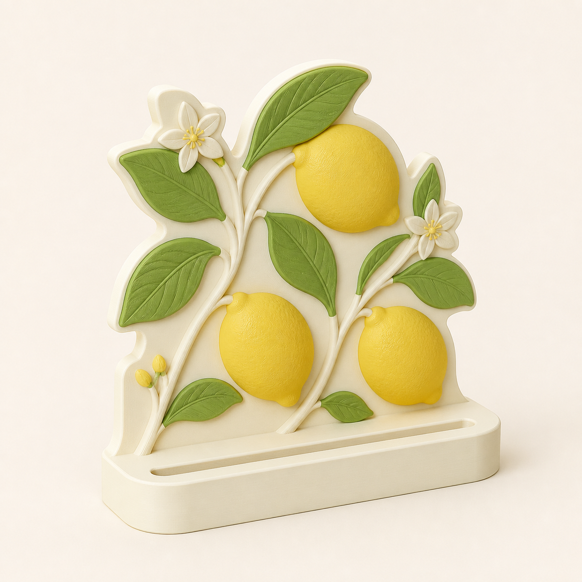 Garden fruit from 3D printed PETG in warm white, lemon yellow, leafy green