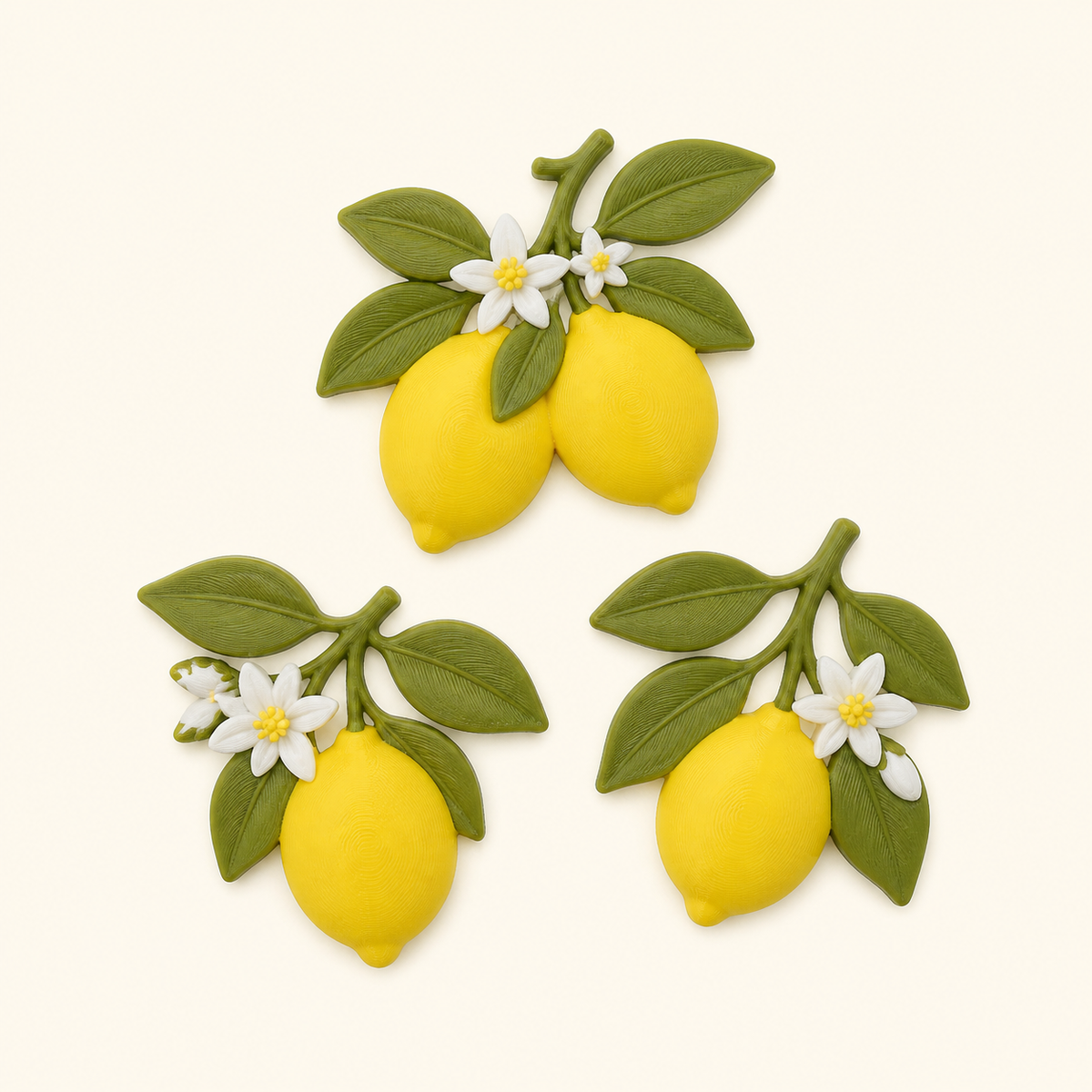 Lemon Magnet Set Lemon Branch 3D Printed PETG in warm white, Lemon Yellow, Leaf Green