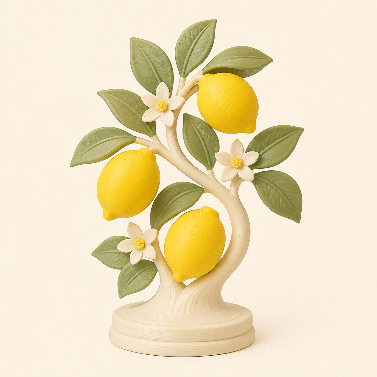 Lemon Mini Sculpture Golden Harvest from 3D Printed PETG in cream, Sun yellow, sage green