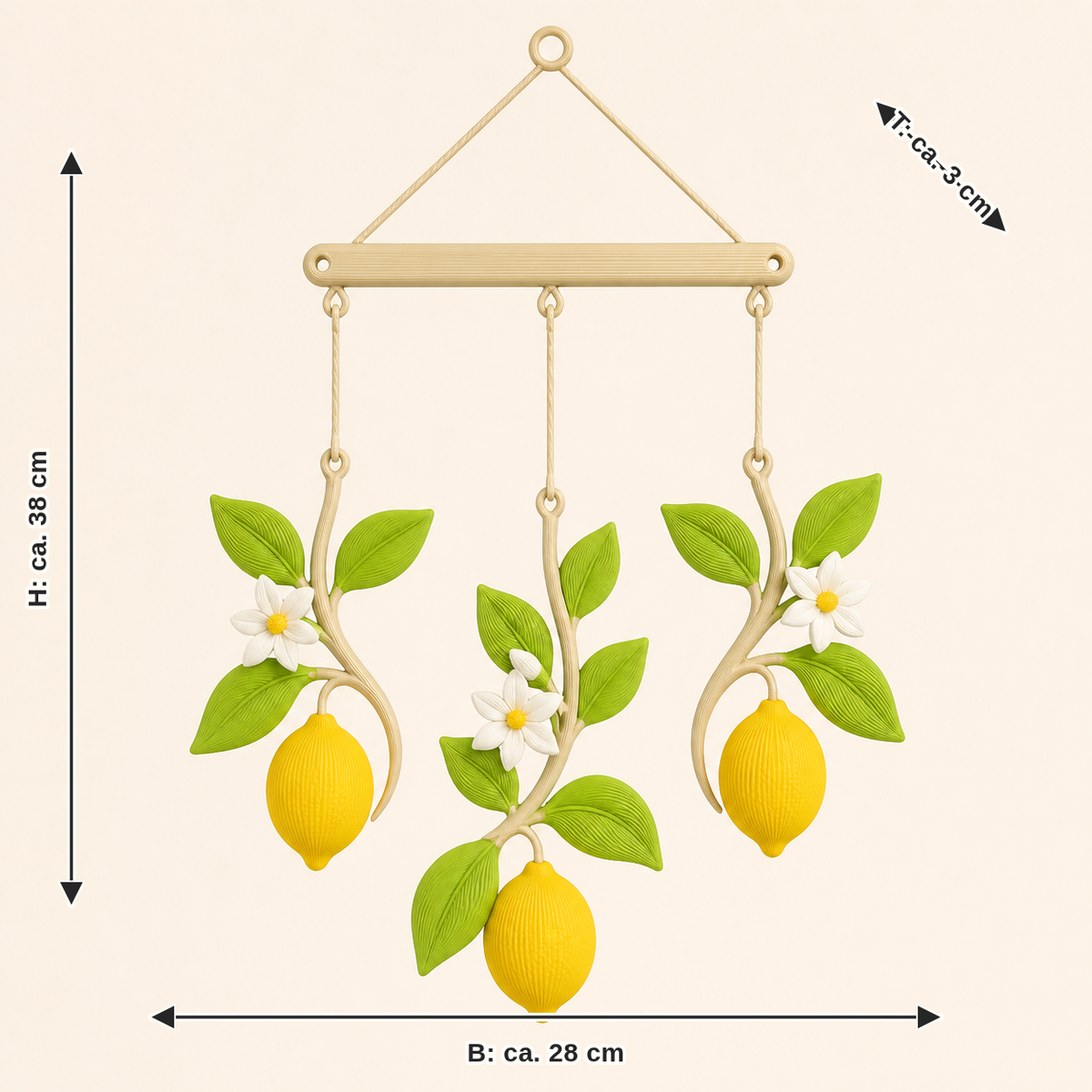 Measurement for lemon mobile summer freshness: width approx. 28 cm, depth approx. 3 cm, height approx. 38 cm