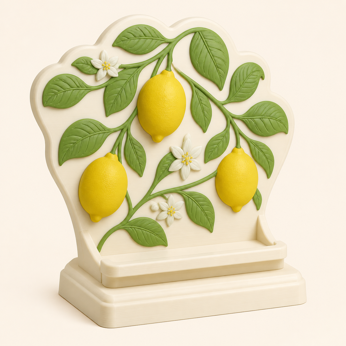 Lemon Display stands leaf compartments made of 3D-printed PETG in warm white, lemon yellow, leaf green