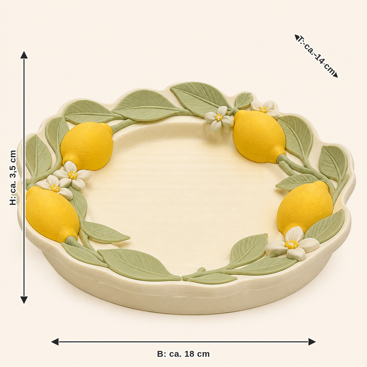 Dimensional image for lemon jewellery dish Citrus wreath: width approx. 18 cm, depth approx. 14 cm, height approx. 3.5 cm