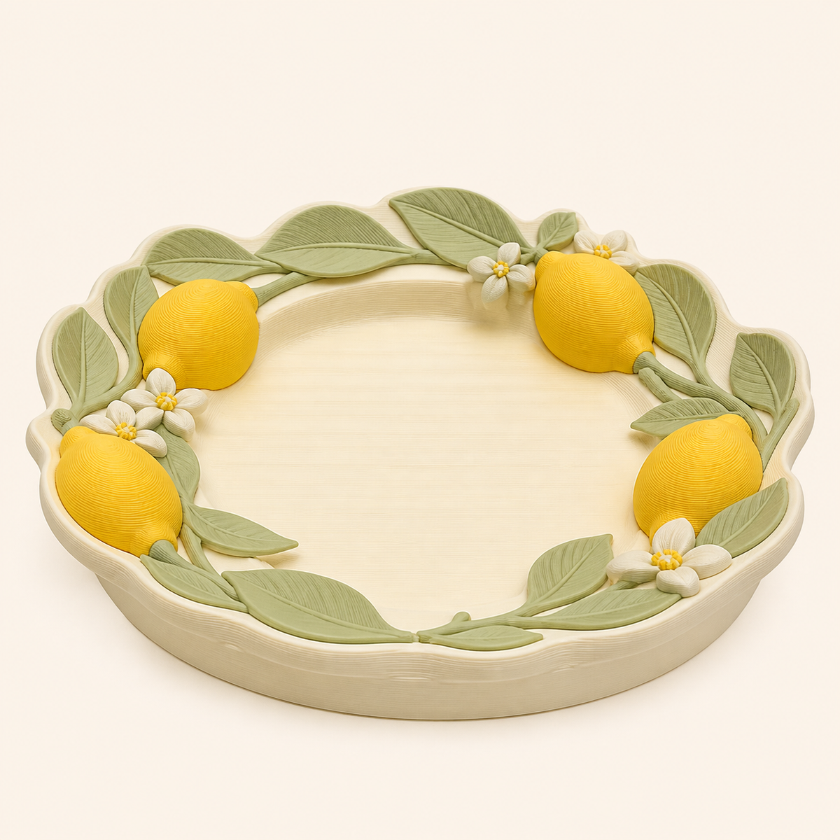 Lemon jewellery dish Citrus wreath made of 3D printed PETG in cream, Sun yellow, sage green