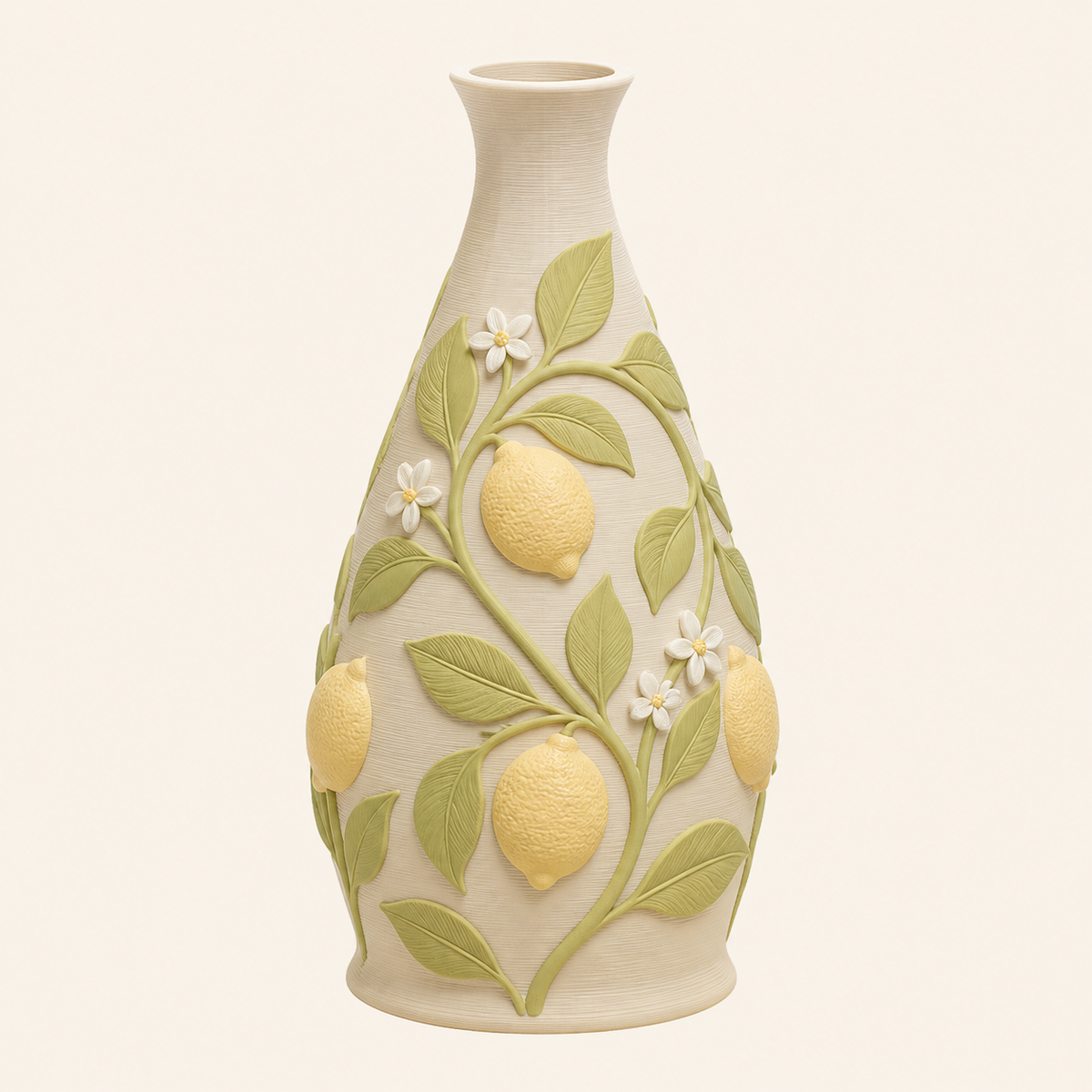 Zitronen-Trockenblumen-Vase Blättertanz aus 3D-gedrucktem PETG in Sandbeige, Limettengrün, Warmweiß