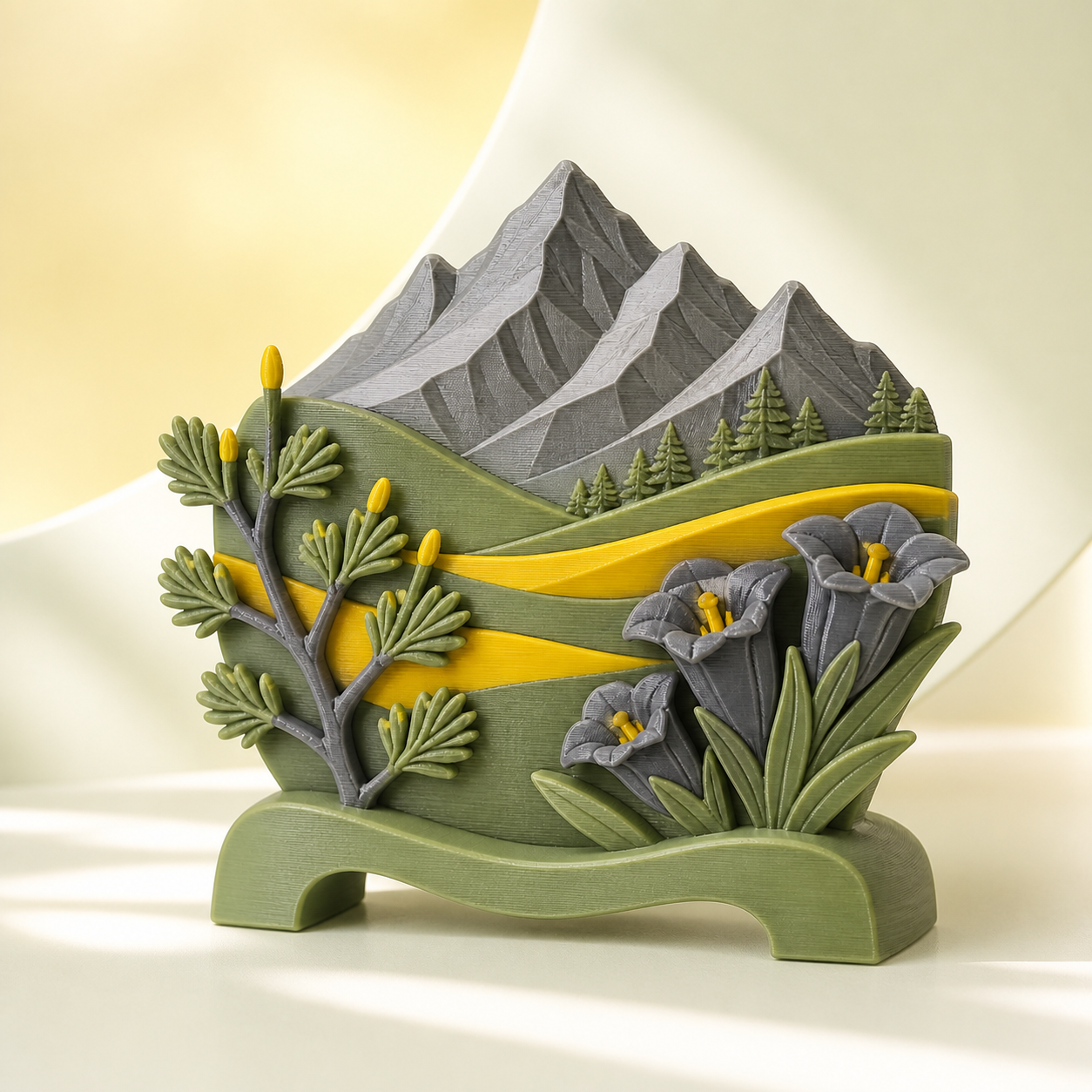 Alpenfrühling-Mini-Skulptur Blühende Alm – Beispielartikel im Stil Frühling