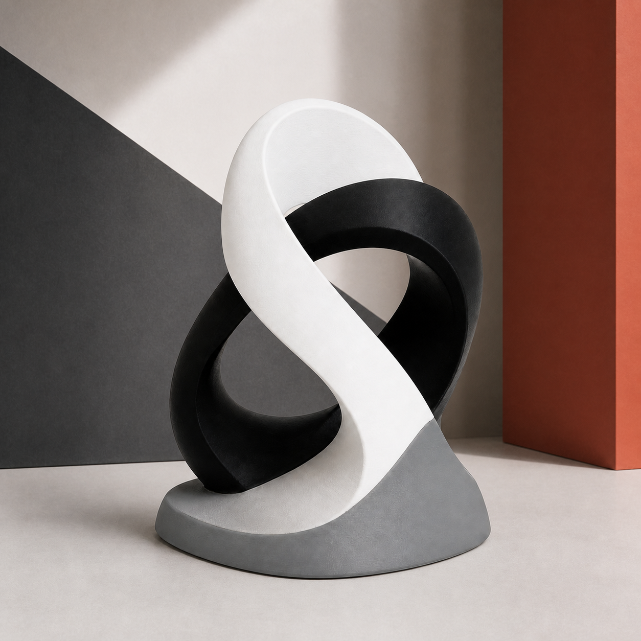 Abstrakte Endlosschleifen-Skulptur in Schwarz und Weiß – Beispielartikel im Stil Modern